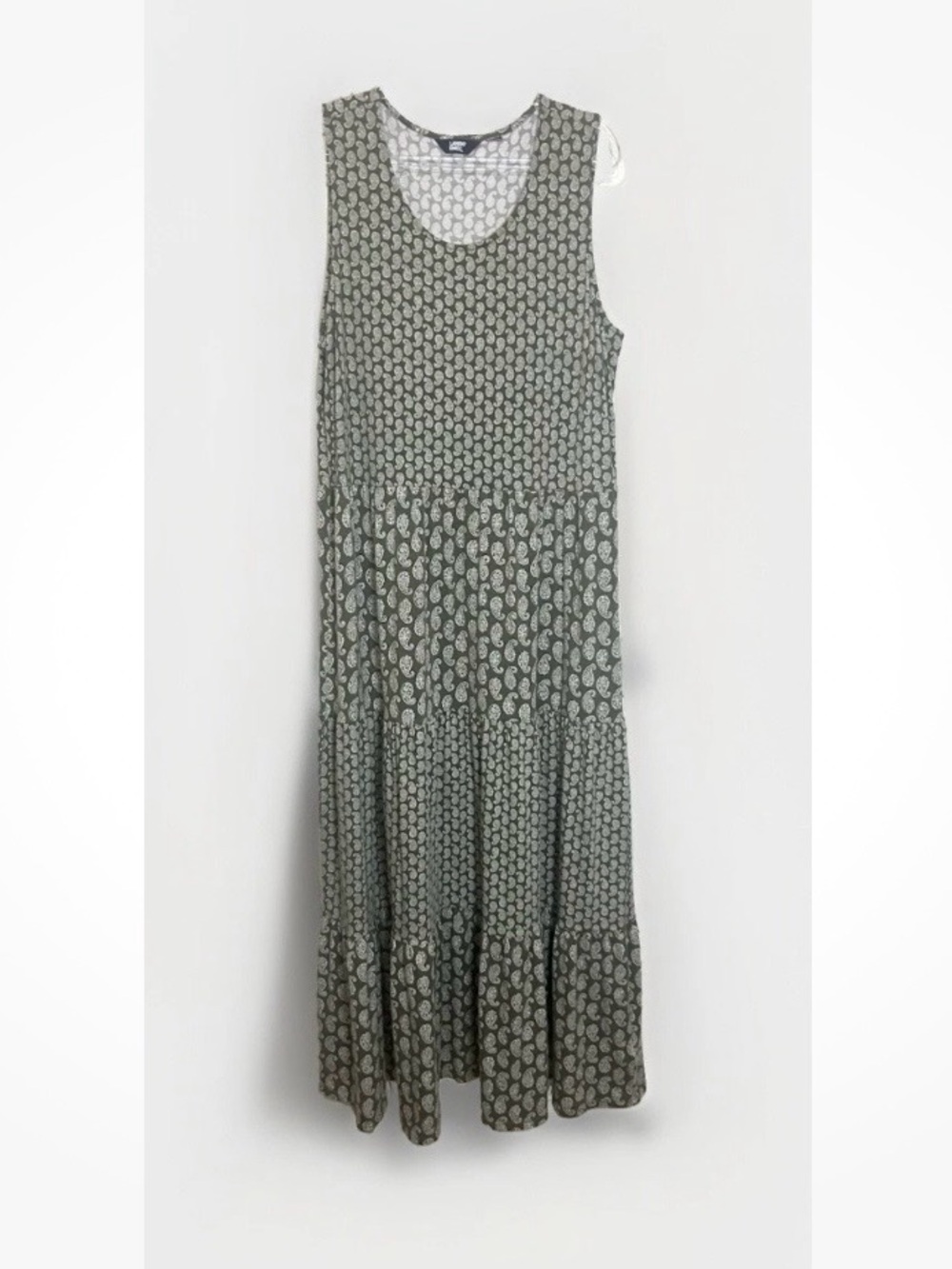 Lands End Maxi Dress Paisley Tiered Women Sz 1X Sleeveless Cotton Modal Boho